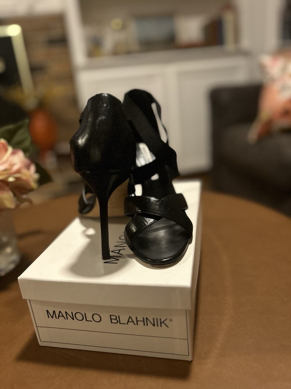 Manolo Blahnik Black Leather Strappy Sandals - Size 37